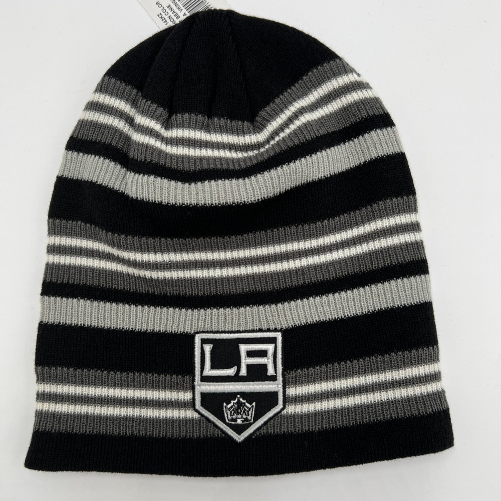 Adidas NHL LA Kings Striped Beanie Hat‎ Black Grey White OSFM New